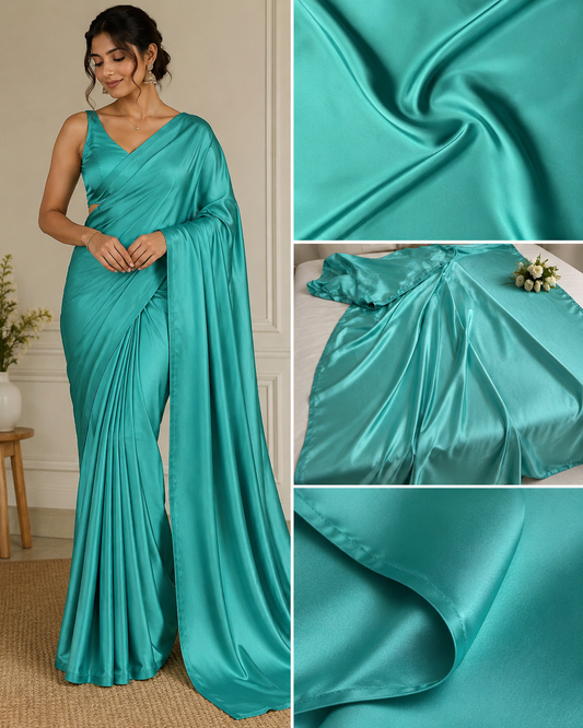 Ocean Blue Solid Satin Fabric TU-127
