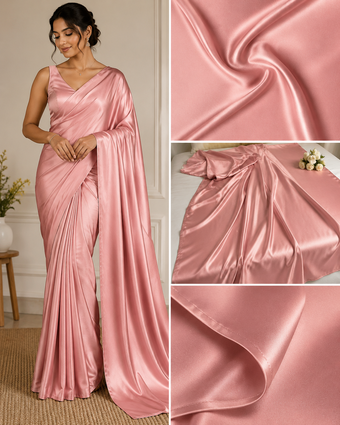 Peach Solid Modal Satin Fabric TU-129
