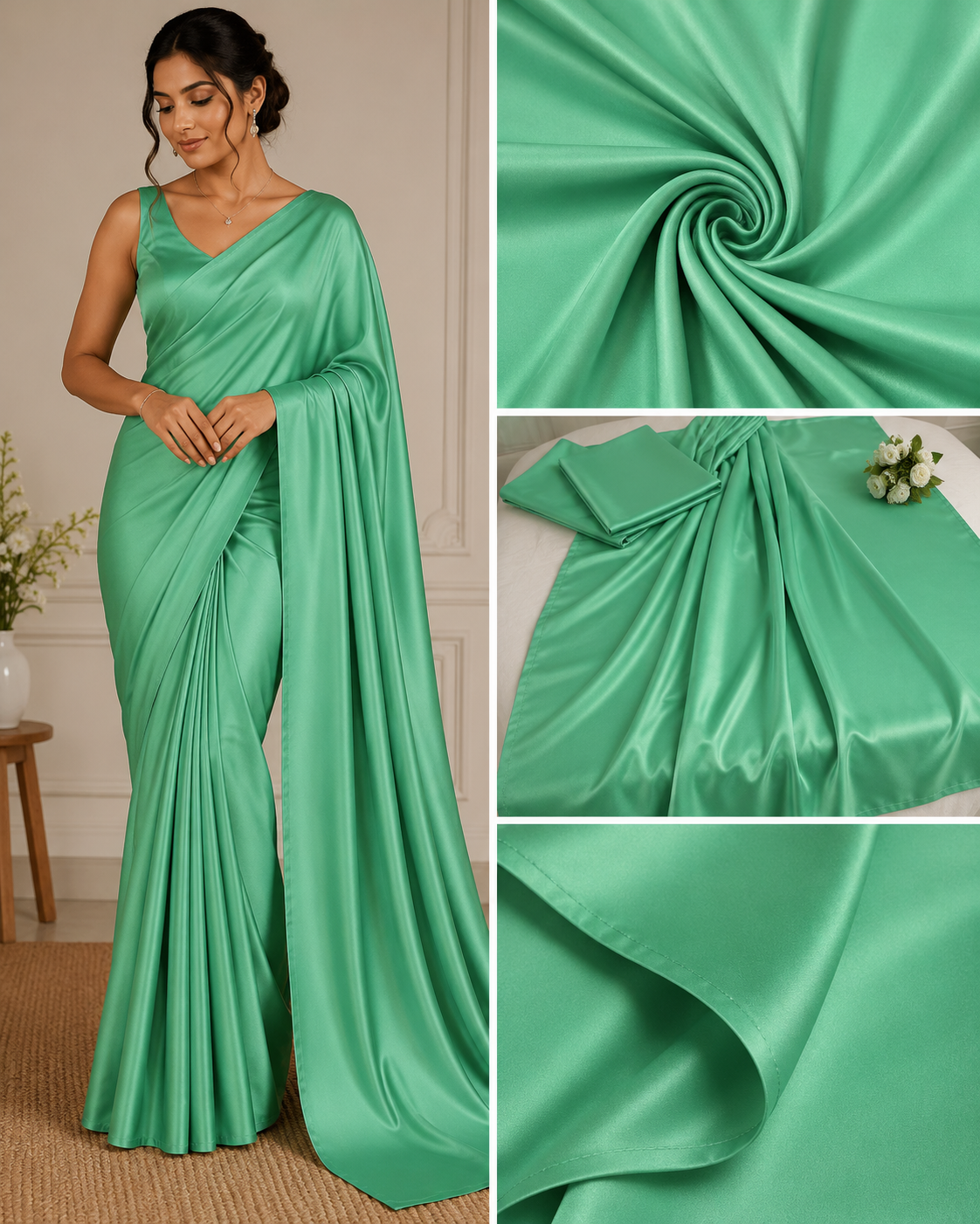Mint Green Solid Modal Satin Fabric TU-133