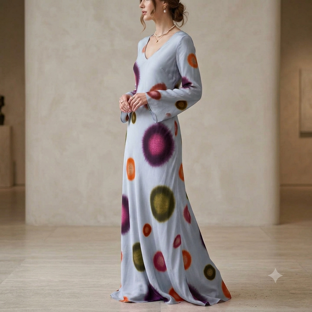 Powder Blue Multicolor Polka Dot Print Muslin Fabric TU-136