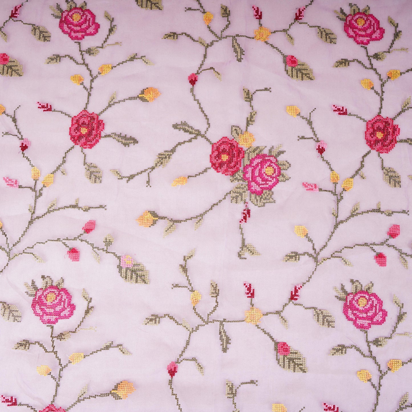 Lavender French Knot Embroidery Organza Fabric AR-1006