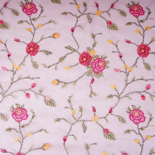 Lavender French Knot Embroidery Organza Fabric AR-1006