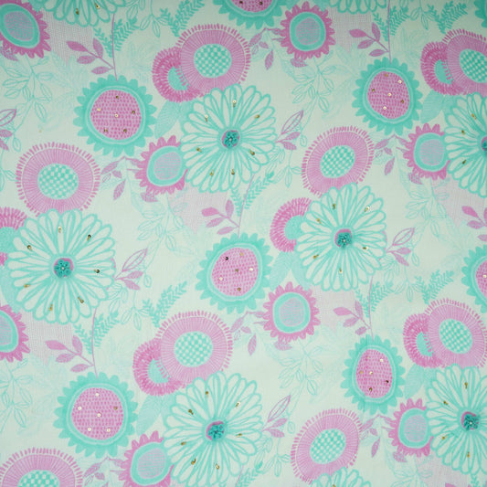 Pink With Multicolor Floral Cutdana Chinnon Fabric AR- 1009