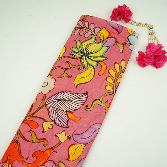 Rani Pink Kalamkari Print Pure Chanderi Fabric AR- 1013