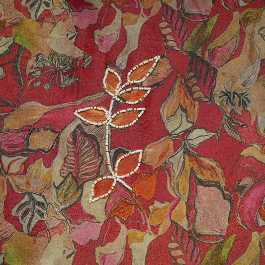 Brick Red Cutdana Embroidery Tissue Fabric