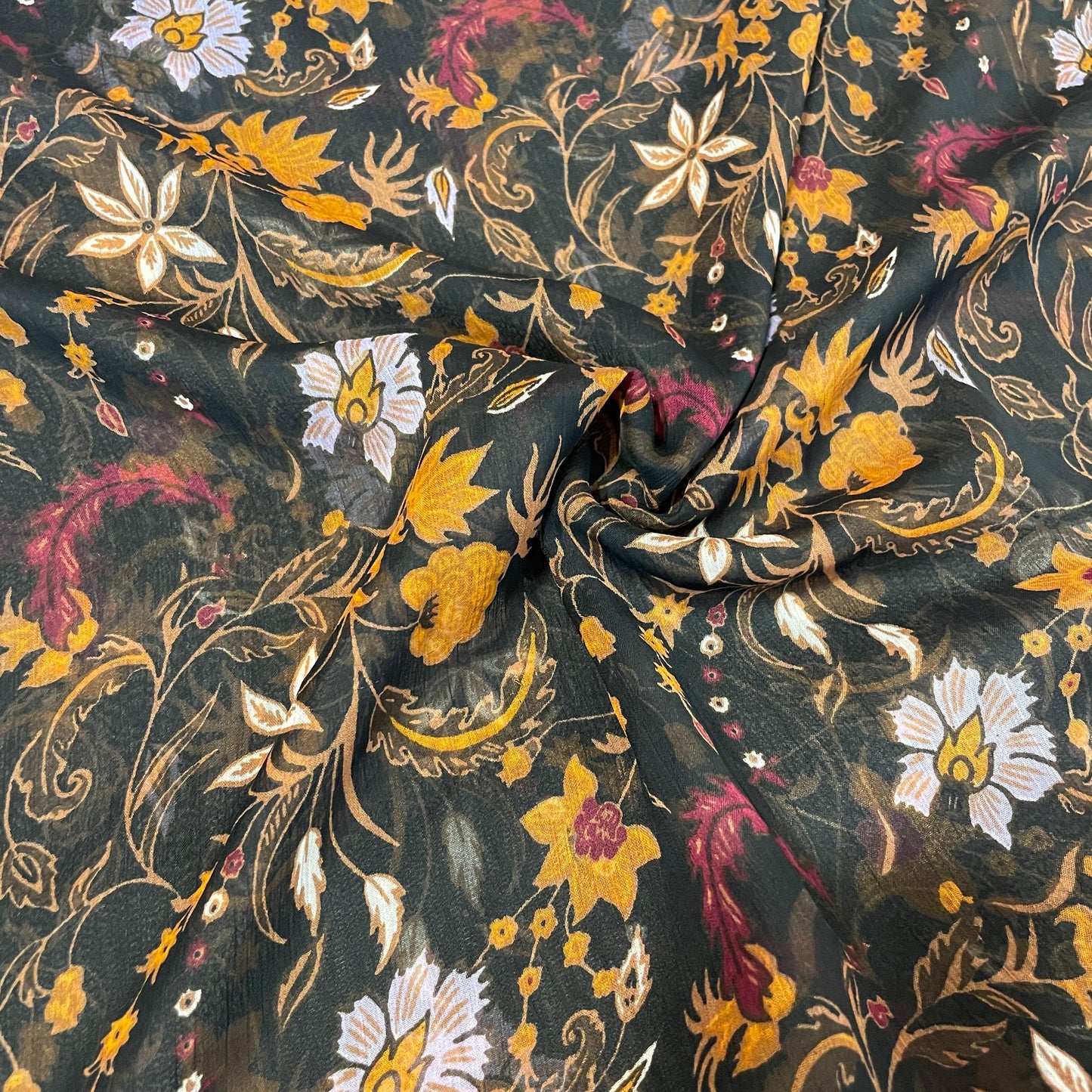 Black Floral Print Georgette Fabric