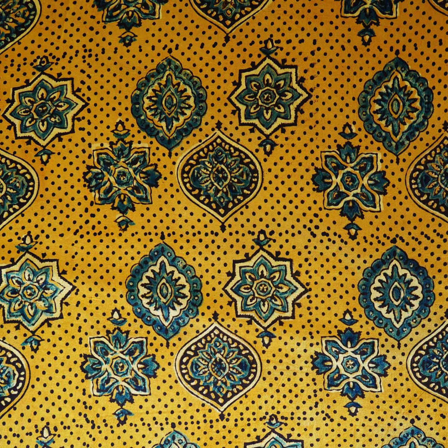 Mustard Yellow Ajrakh Print Mashru Silk Fabric