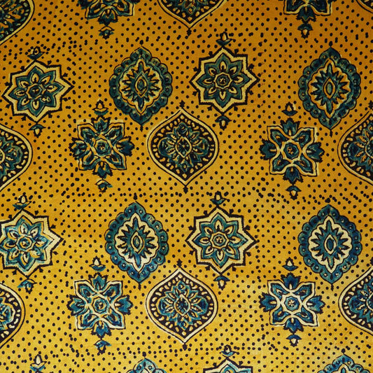 Mustard Yellow Ajrakh Print Mashru Silk Fabric