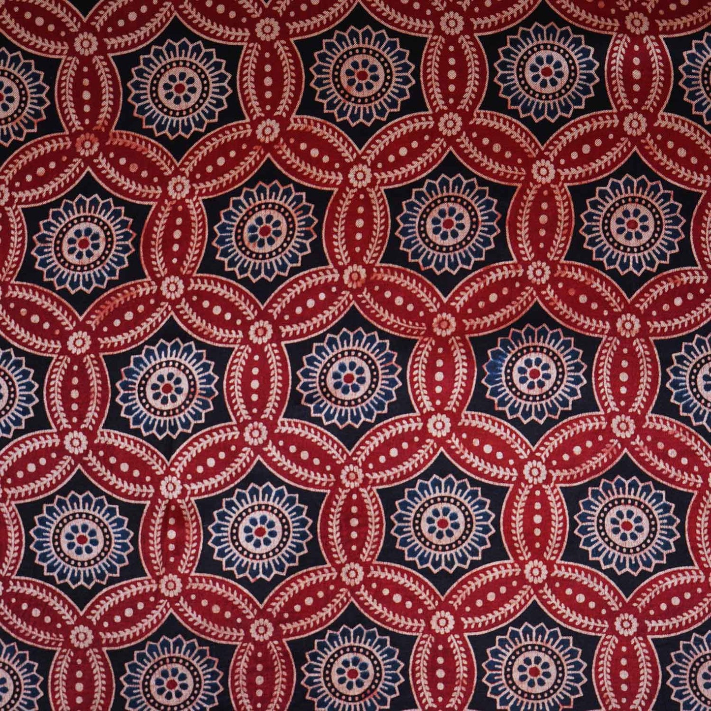 Red Ajrakh Print Mashru Silk Fabric