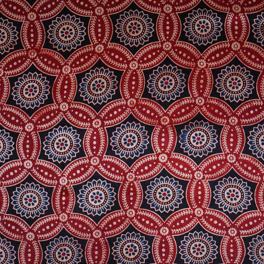Red Ajrakh Print Mashru Silk Fabric