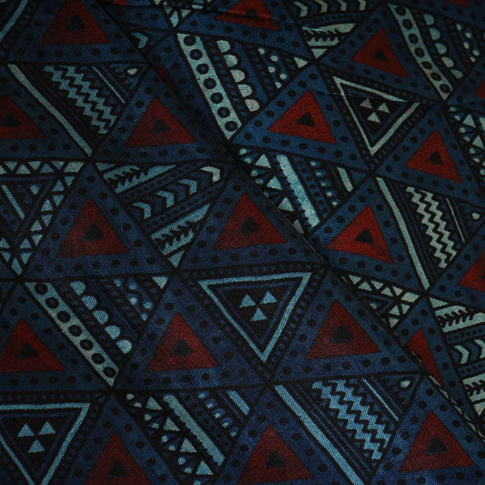Teal Blue With Multicolour Geometrical Print Mashru Silk Fabric