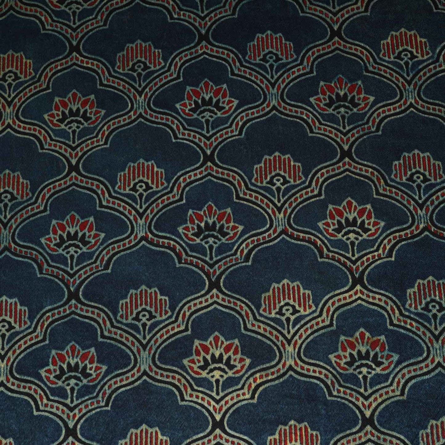 Teal Blue Floral Print Mashru Silk Fabric - Design 1