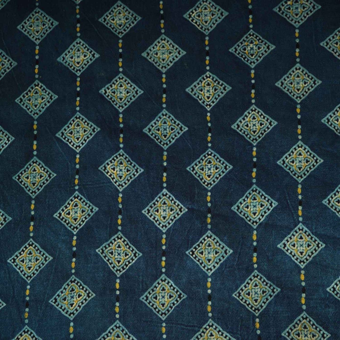 Teal Blue Floral Print Mashru Silk Fabric - Design 5