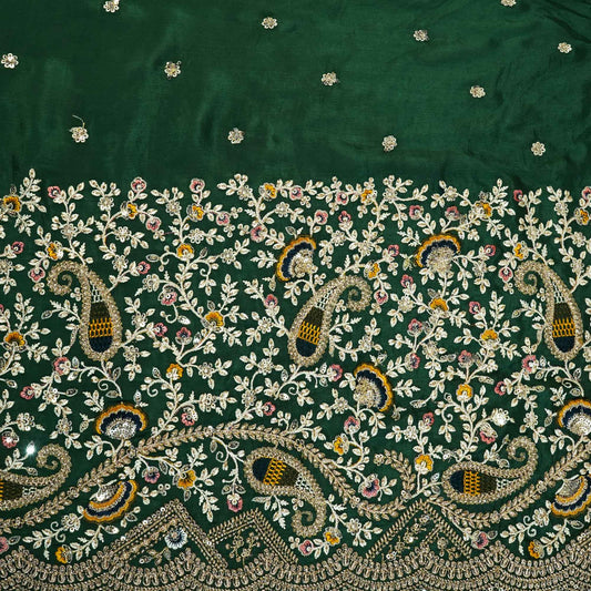 Green Thread Embroidery Chinon Fabric
