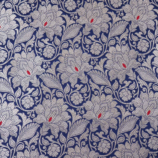Navy Blue Silver Jaal Brocade Fabric