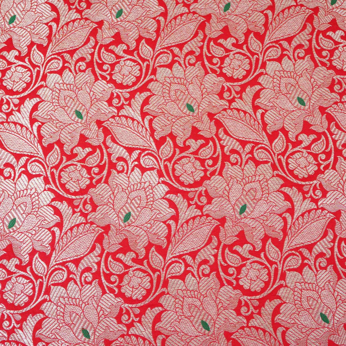 Red Silver Jaal Brocade Fabric