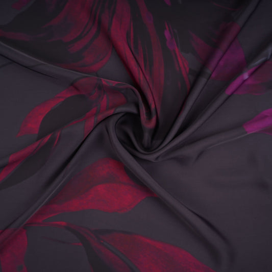 Wine floral print Modal Satin Fabric