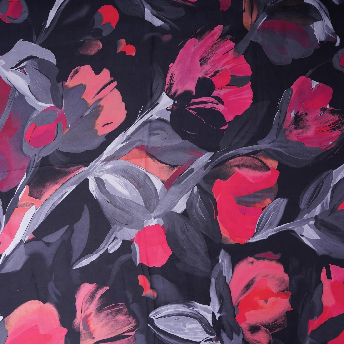Black with Pink floral print Modal Satin Fabric