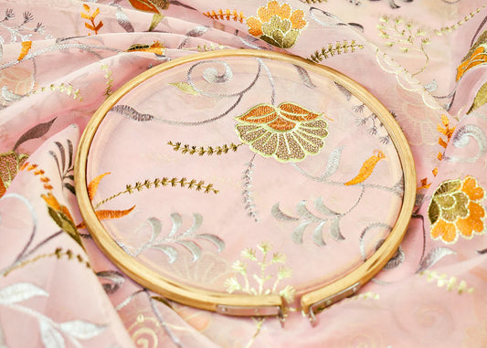 Pink Organza Fabric with All Over Thread Work PG 15156