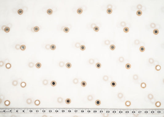 White Georgette Dyeable Fabric With All Over Buti Of Golden Zari And Faux Mirror Work PG 22411