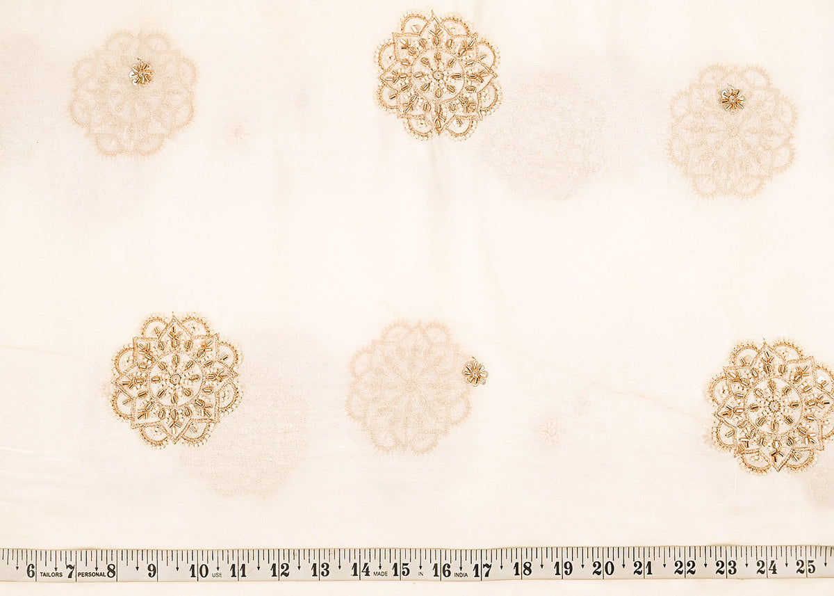 White Dyeable Georgette Fabric With All Over Sequins, Beads And Katdana Work PG 22143
