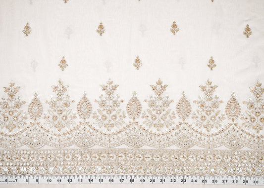 White Dyeable Georgette Fabric With All Over Buti Of Zari, Bead, Sequins And Katdana Work With One Side Border PG 21674