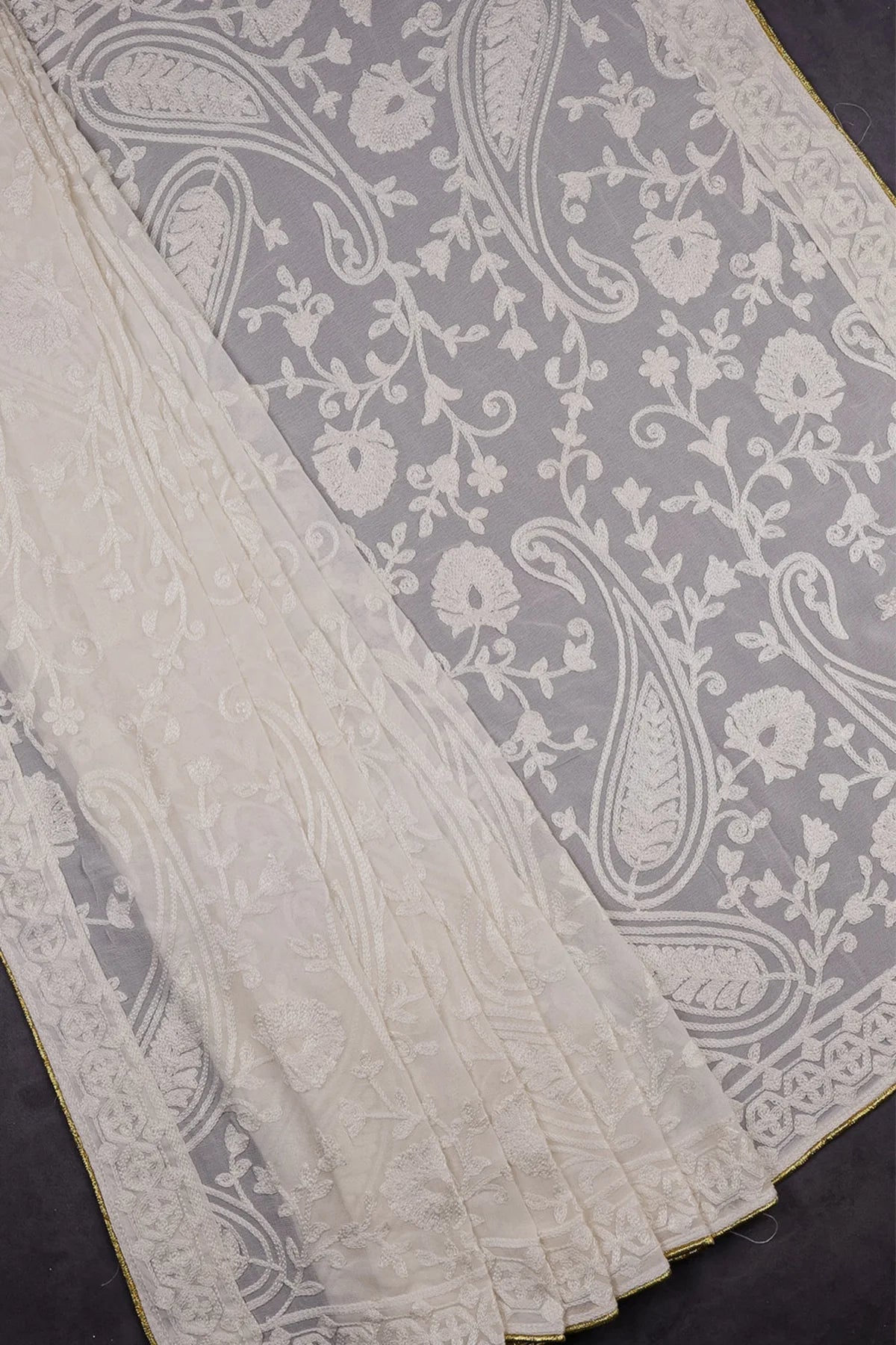 White Dyeable Georgette Dupatta With All Over Thread Work PG-114