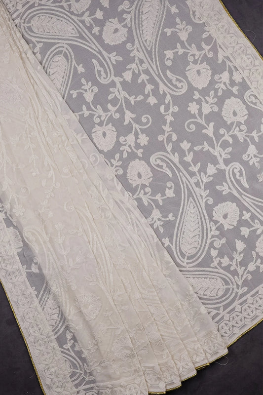 White Dyeable Georgette Dupatta With All Over Thread Work PG-114