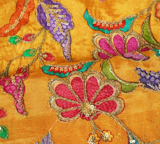 Elegant Mustard Floral Zari Crepe Fabric