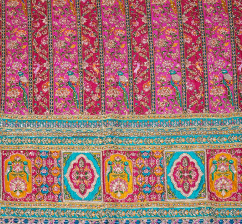 Magenta with Multicolour Zari Embroidery Crepe Fabric HCS- 20003