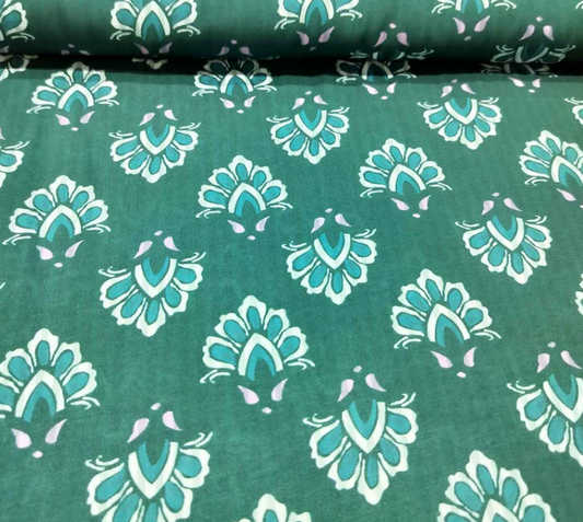Green Floral Print Modal Satin Fabric MTF-20006