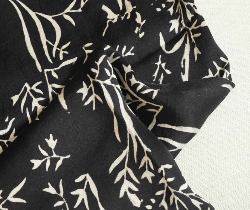 Black Floral Modal Silk Fabric ASK- 20007
