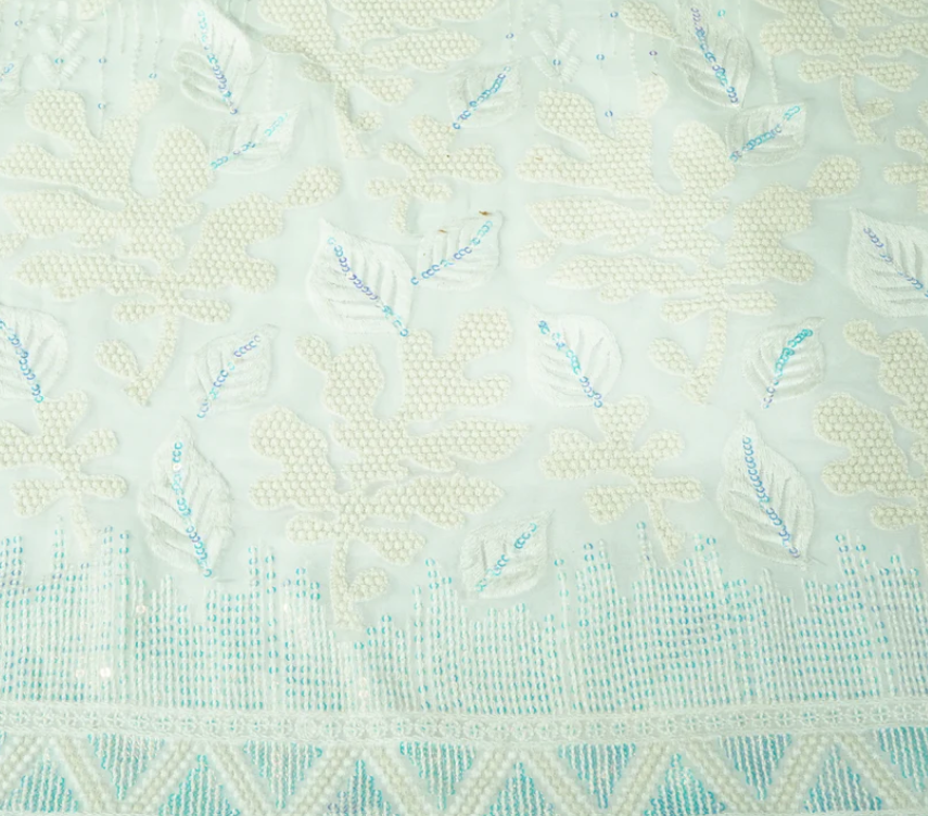 White Floral Embroidery Dyeable Georgette Fabric