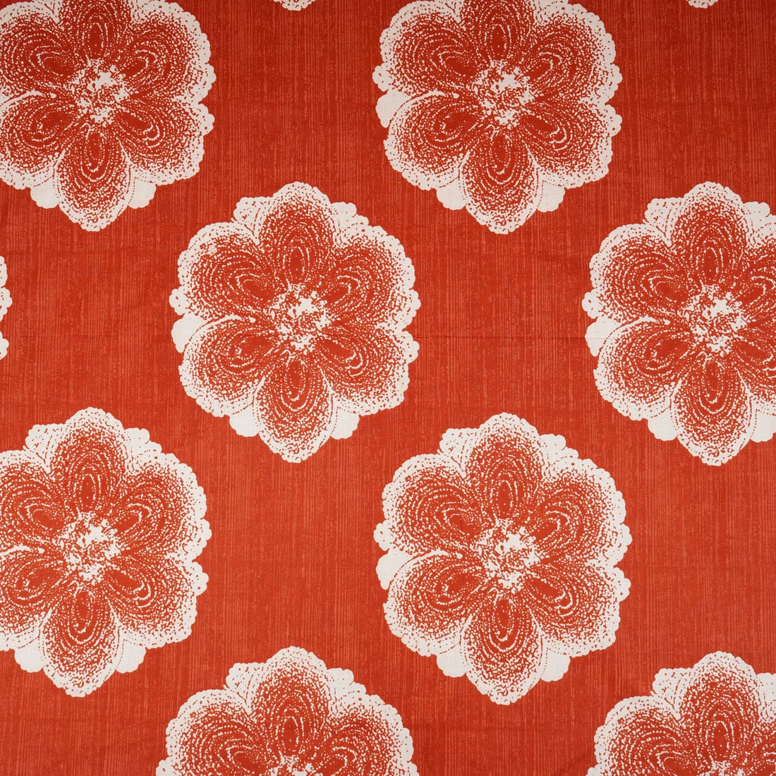 Orange & White Floral Applique Print Cotton Fabric