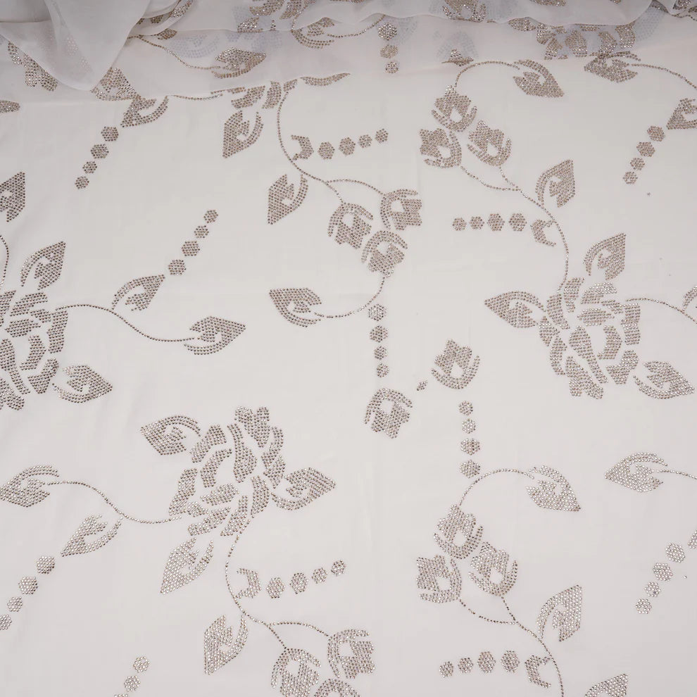 White Dyeable Swarovski embroidery Georgette Fabric TU-139