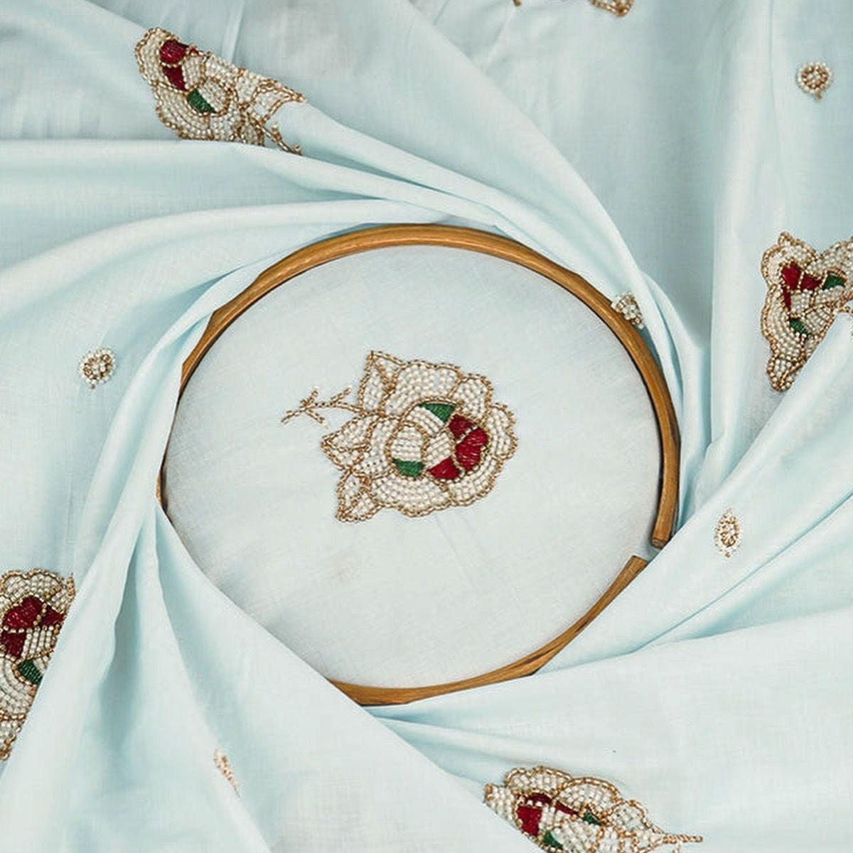 Sky blue cotton with Cut Dana  Buti Work
