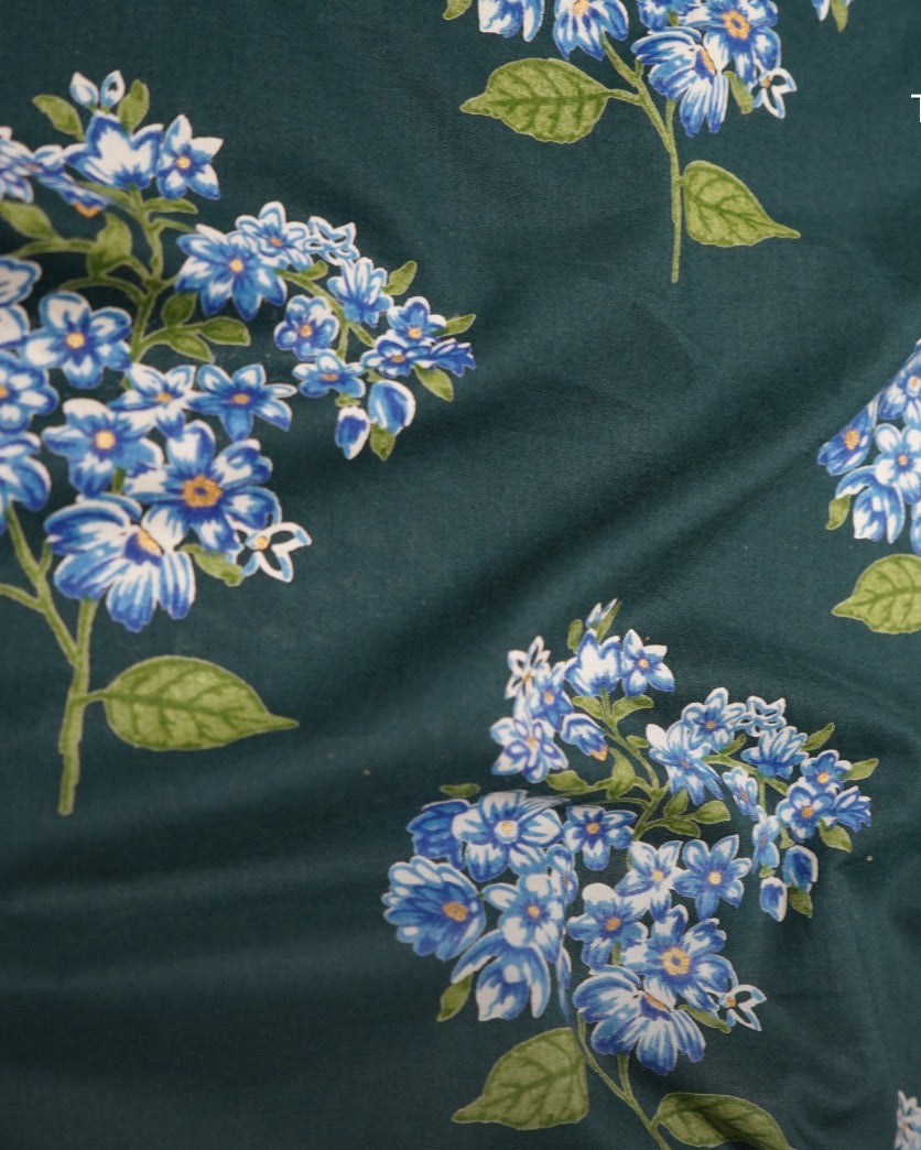 Bottle Green Floral Print Cotton