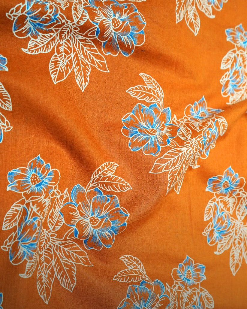 Orange Floral Print Cotton Fabric TU