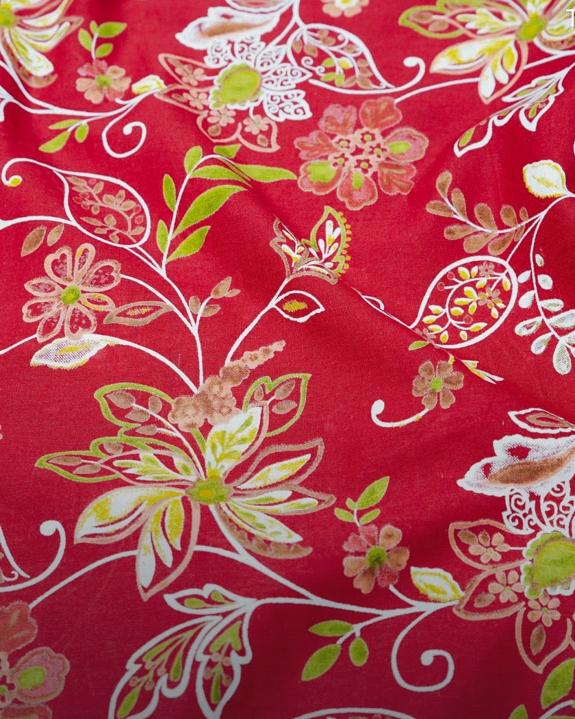 Red Floral Print Cotton