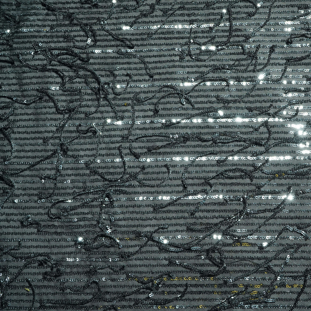 Black with silver sequence embroidery net lycra fabric Net Fabric TU-172