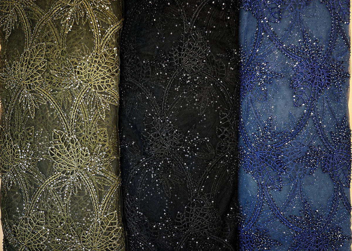 Mehandi Imported Net Fabric with Allover Cutwork, Sequins, Beads, Pearls & Thread PG-107