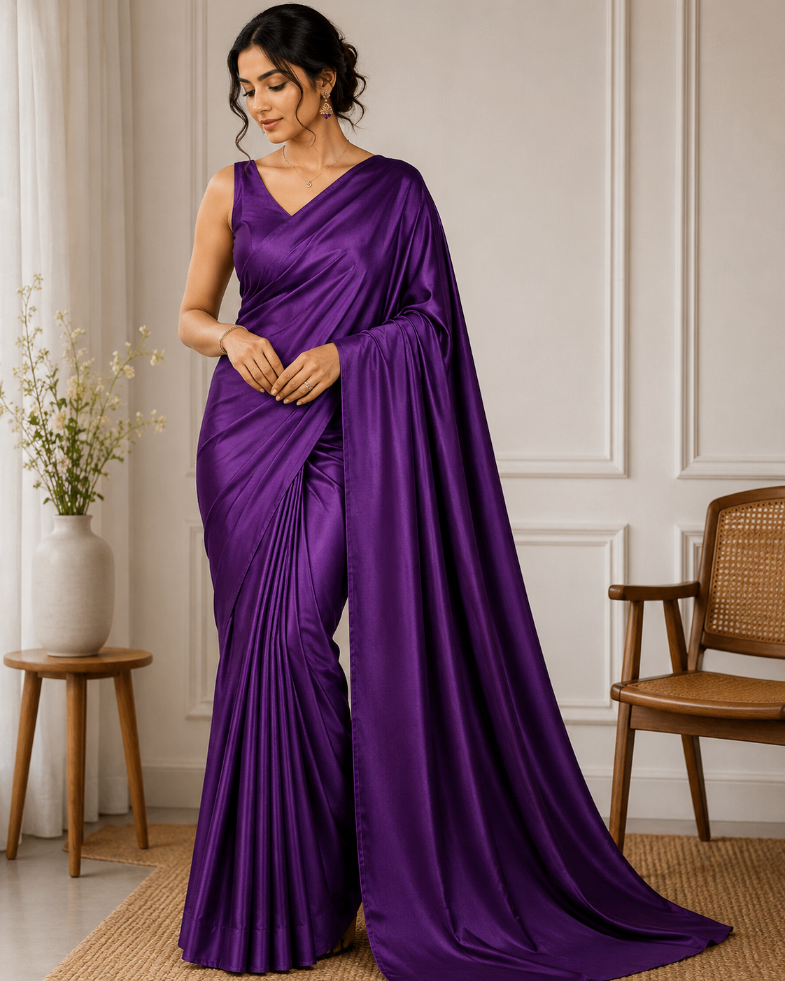 Purple Solid Zara Satin Fabric TU-134