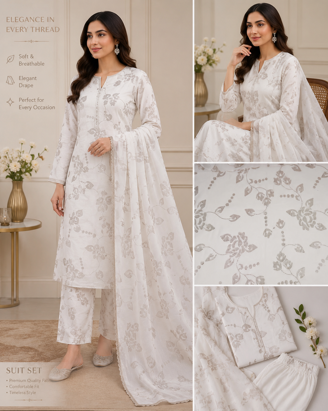 White Dyeable Swarovski embroidery Georgette Fabric TU-139