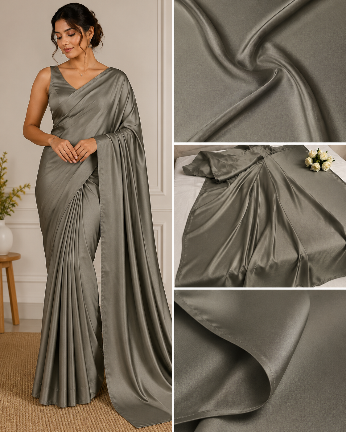 Olive Green Solid Modal Satin Fabric TU-130