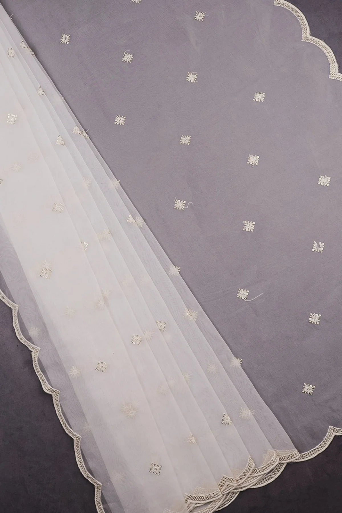 White Dyeable Organza Dupatta With All Over Thread And Sequins Work PG-111
