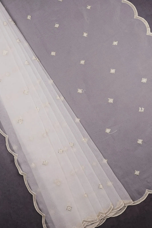 White Dyeable Organza Dupatta With All Over Thread And Sequins Work PG-111