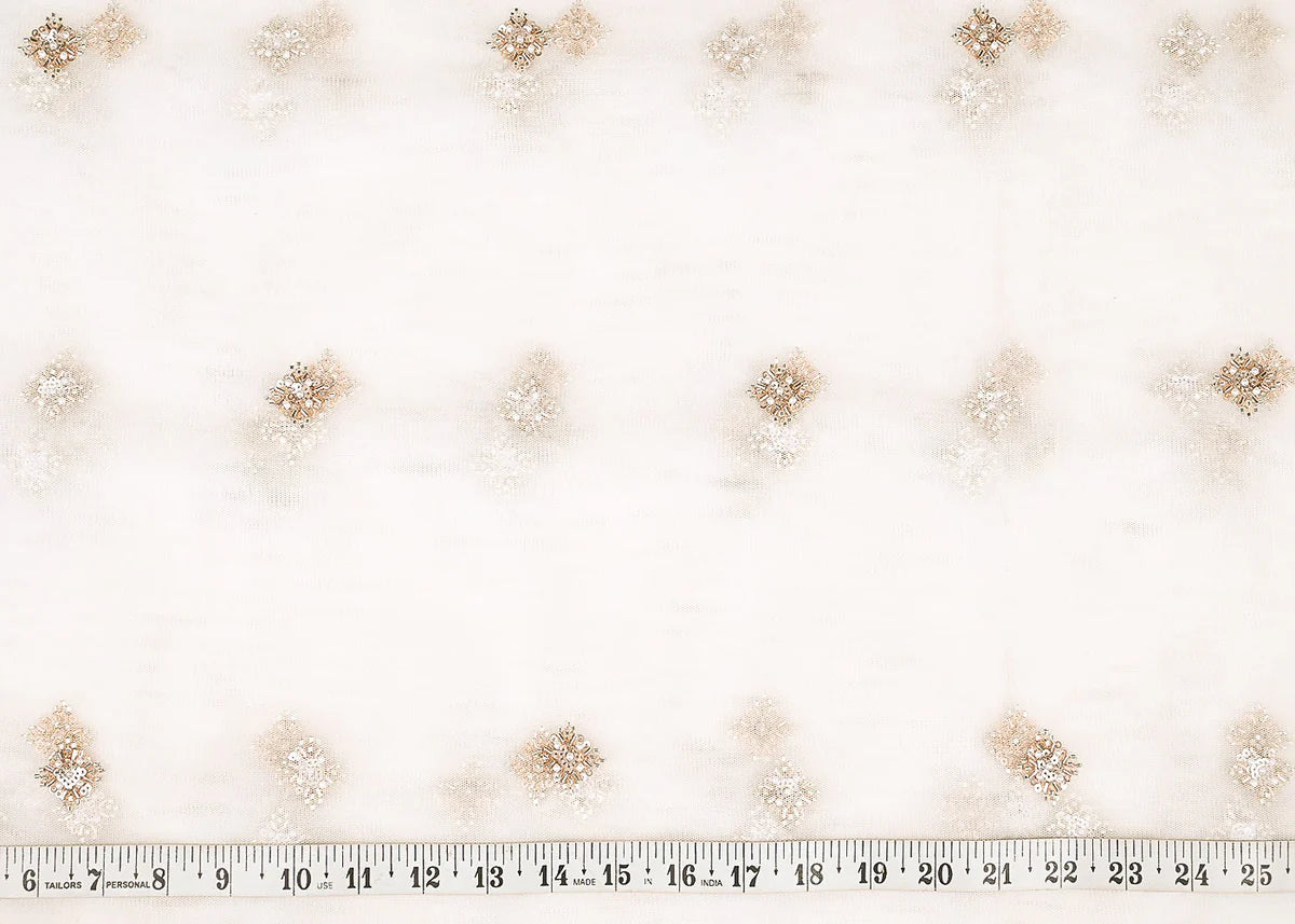 White Dyeable Net Fabric With All Over Sequins, Katdana And Bead Work PG-160