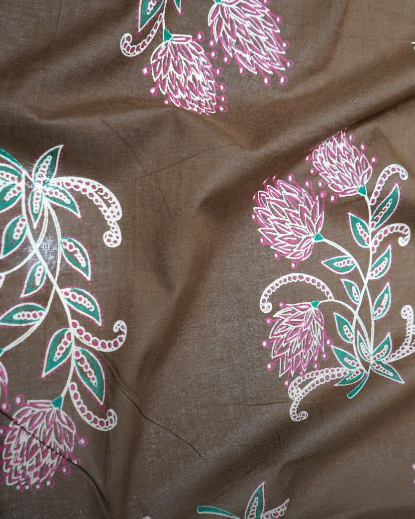 Olive Green Floral Print Cotton