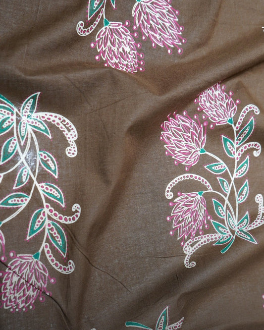 Olive Green Floral Print Cotton