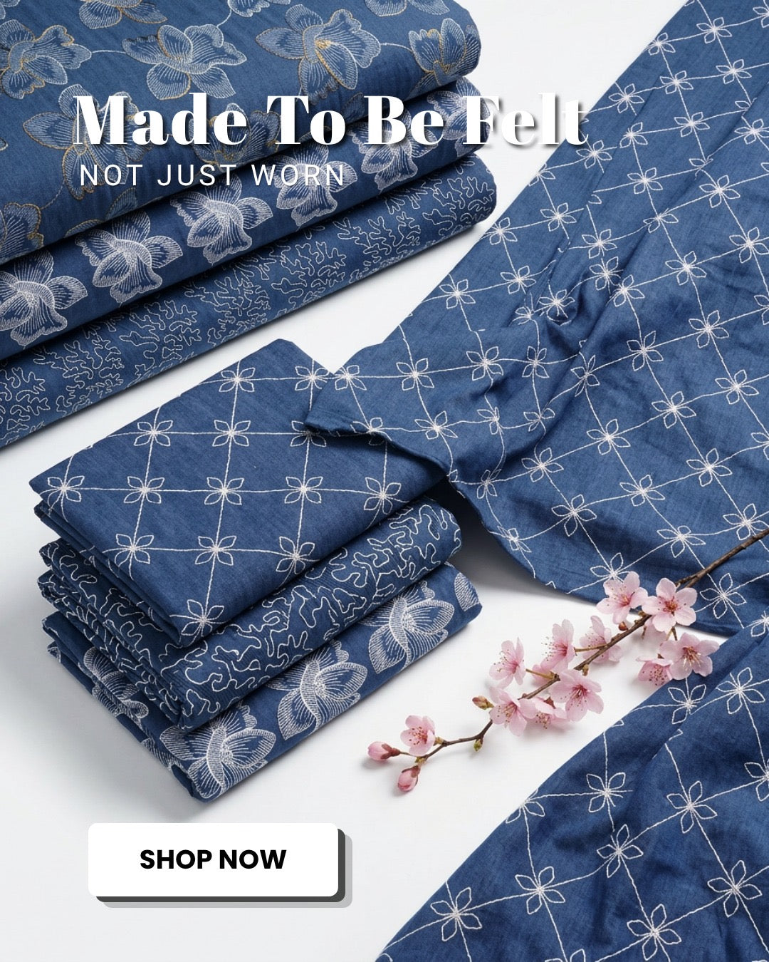 Blue Embroidered Denim Fabric